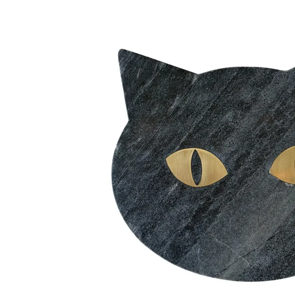 Godinger Black Cat Shaped Marble Serving Board With Brass Inlay 12x10.5 NEW